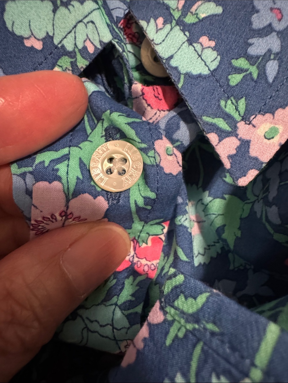 Vintage Liberty of London Floral Button Up Long Sleeve Blouse Blue Pink-14 US - Picture 7 of 9